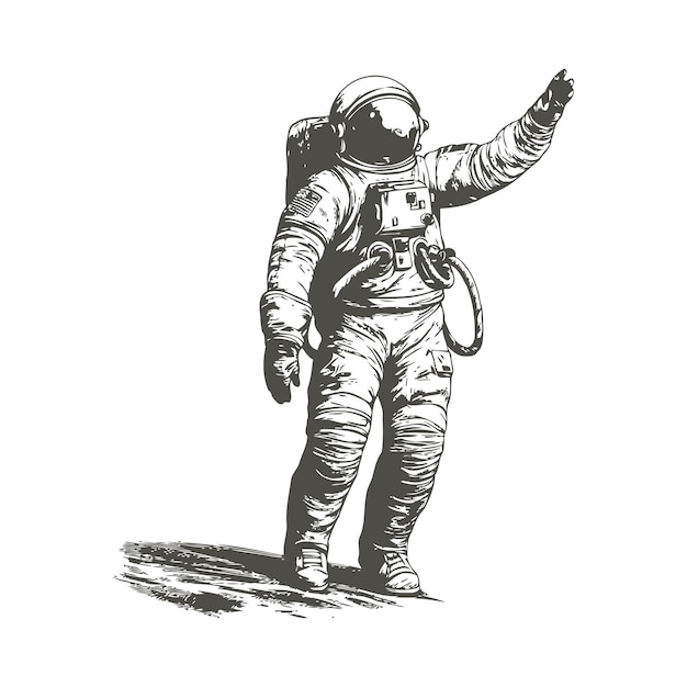 Astronaut Illustration in a Vintage Sketch Style Hand drawn style Vector illustration design