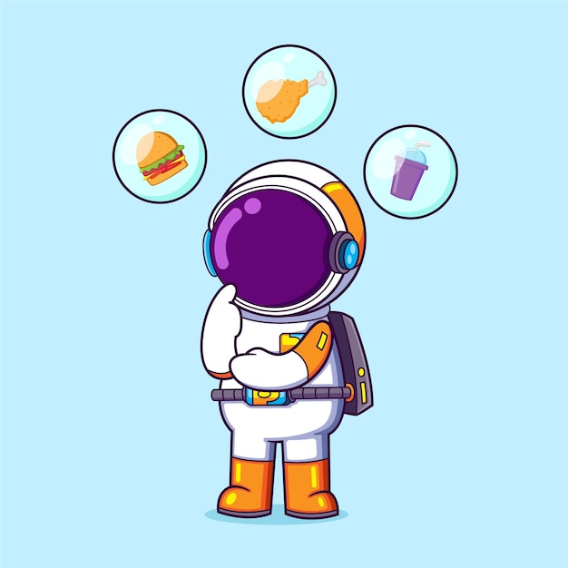 The astronaut is confused with a food that he want to buy and eat for today