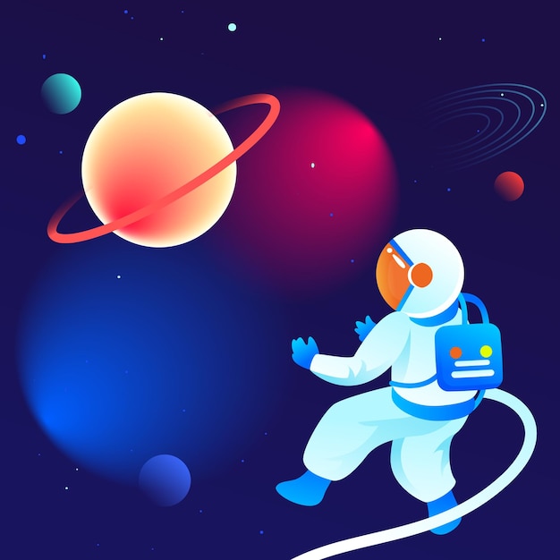 Astronaut is exploring space with universe and planets in the background vector illustration