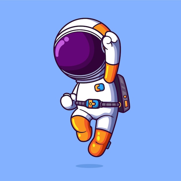 The astronaut is jumping and very happy that he reach the outer planet in galaxy