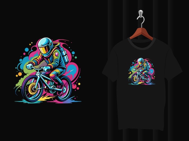 Astronaut is riding bicycle t shirt design artwork