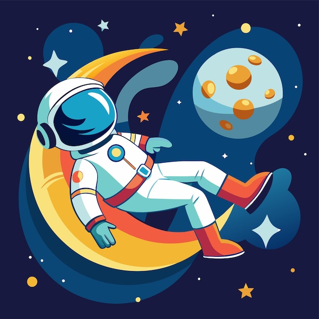 Vector an astronaut is riding on a moon with the moon in the background