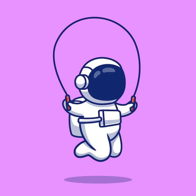 Astronaut Jumping Rope Cartoon Icon Illustration. Space Sport Icon Concept Isolated Premium . Flat Cartoon Style