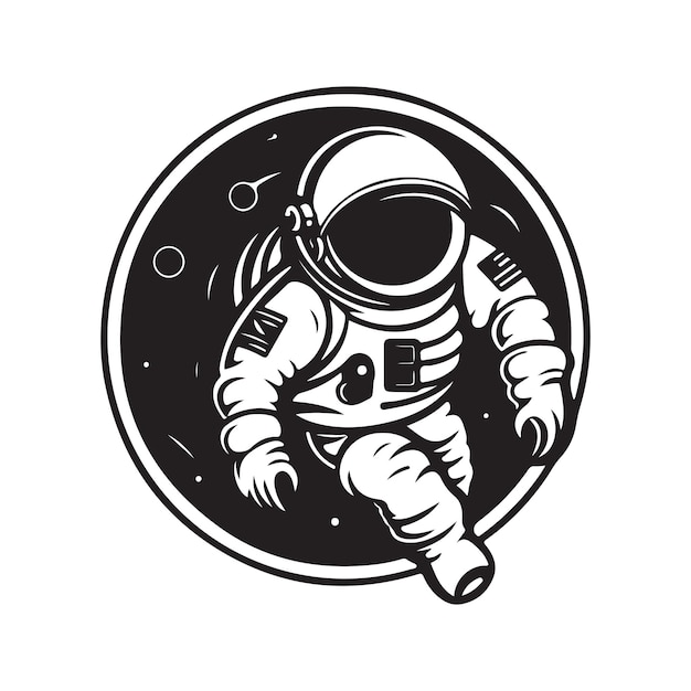 Astronaut logo concept black and white color hand drawn illustration