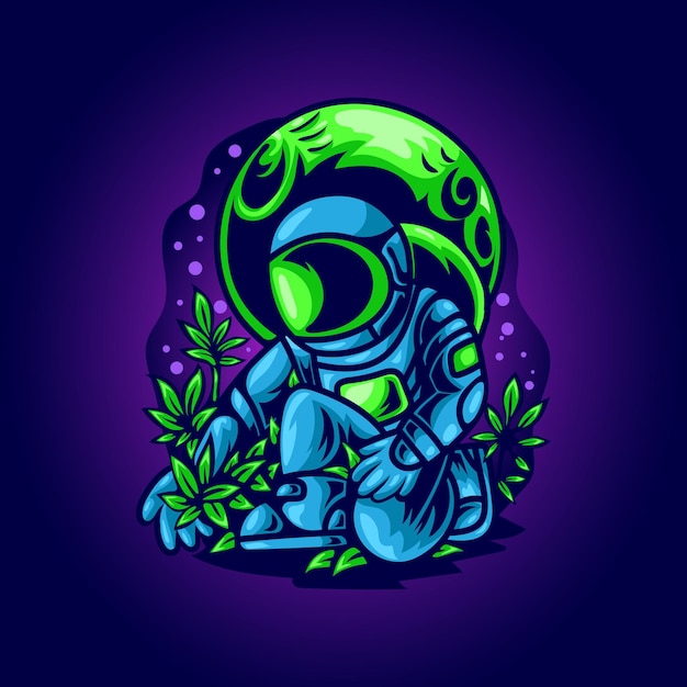 Astronaut Loving Greenery Illustration