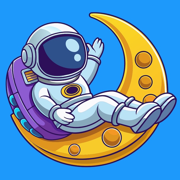 Vector astronaut lying on the moon illustration vector illustration kawaii