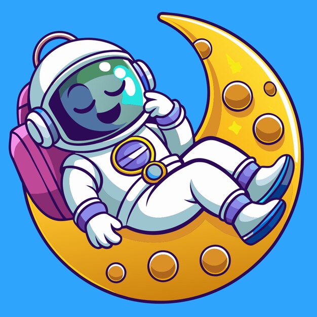 Vector astronaut lying on the moon illustration vector illustration kawaii