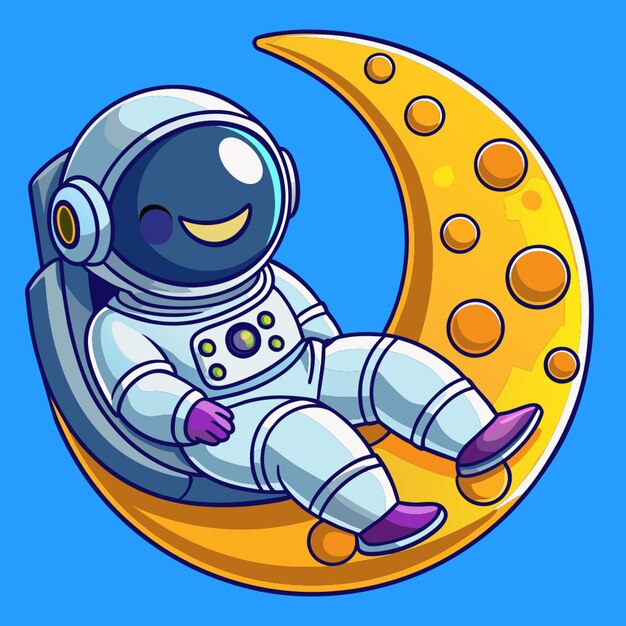 Vector astronaut lying on the moon illustration vector illustration kawaii