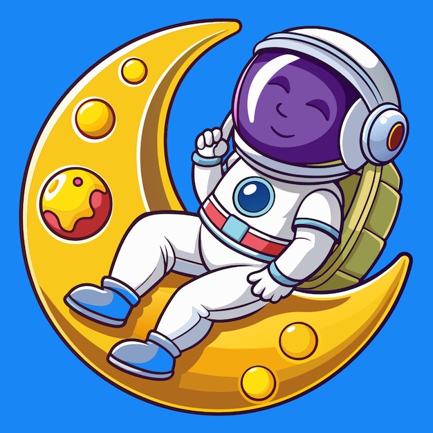 Vector astronaut lying on the moon illustration vector illustration kawaii