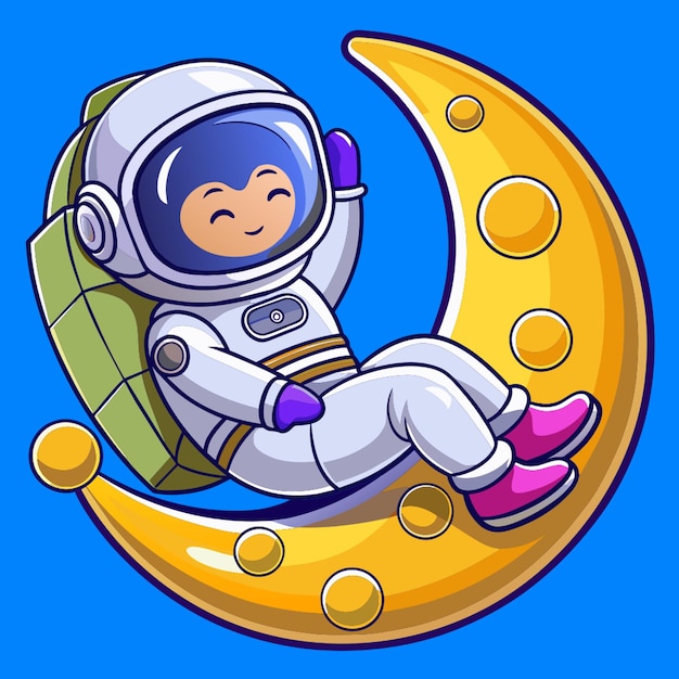 Vector astronaut lying on the moon illustration vector illustration kawaii