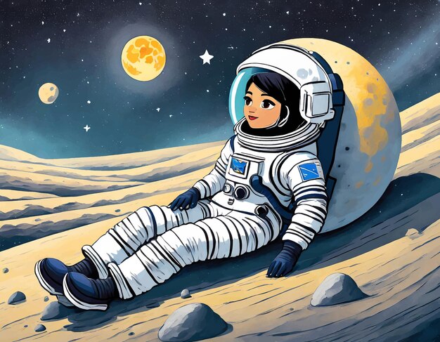 Vector astronaut lying on the moon illustration