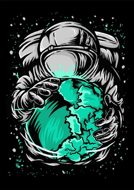 Astronaut mascot and earth art work