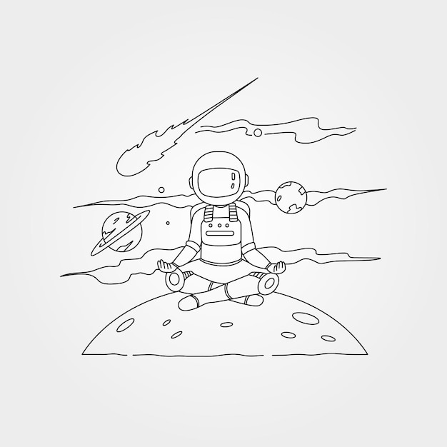 Astronaut meditation on the planet vector symbol illustration design, astronaut yoga illustration