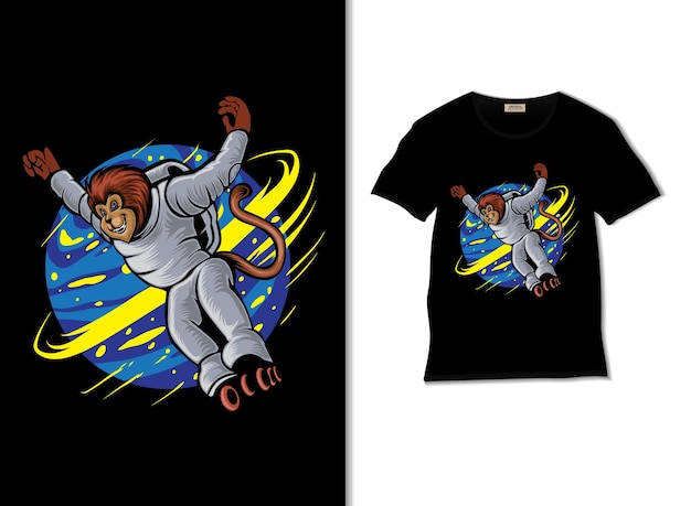 Astronaut monkey around space with roller skates illustration with t shirt design