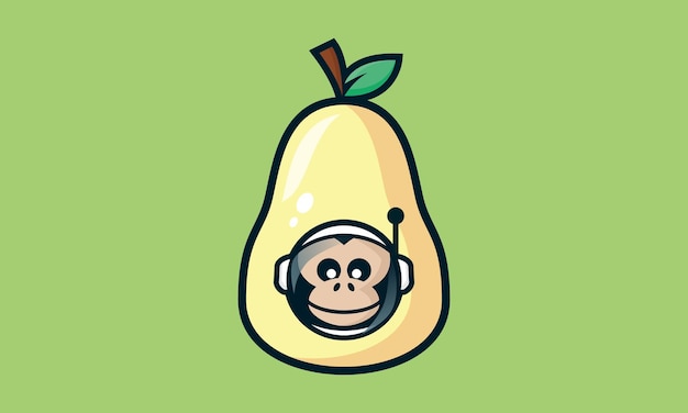 Astronaut monkey  with avocado fruit in flat style