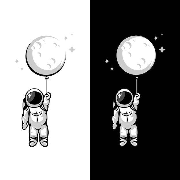 Astronaut moon balloon illustrations