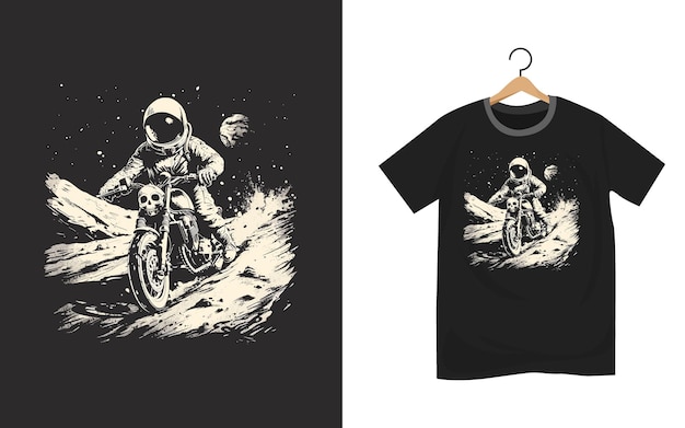 astronaut motorcycle t shirt design artwork template