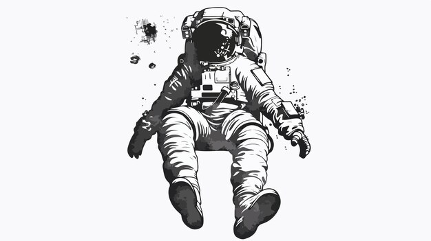 Vector astronaut in outer space mixed media handdrawn vector illustration