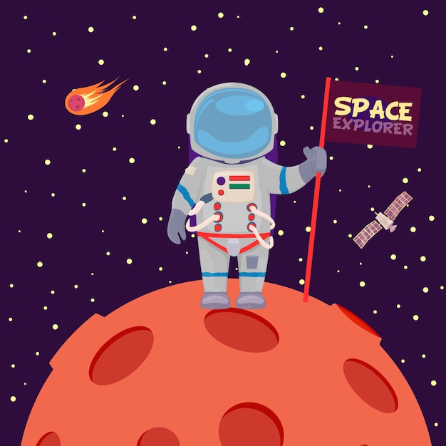 Astronaut on a planet cartoon