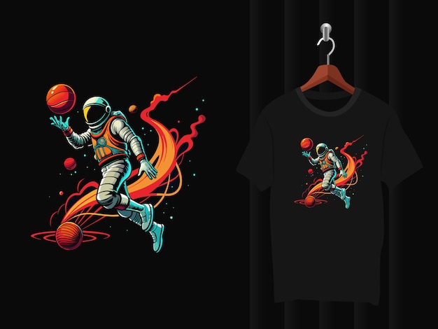 Astronaut playing Basketball t shirt design artwork