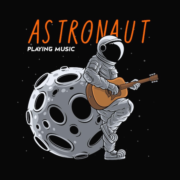 astronaut playing guitarpremium vector