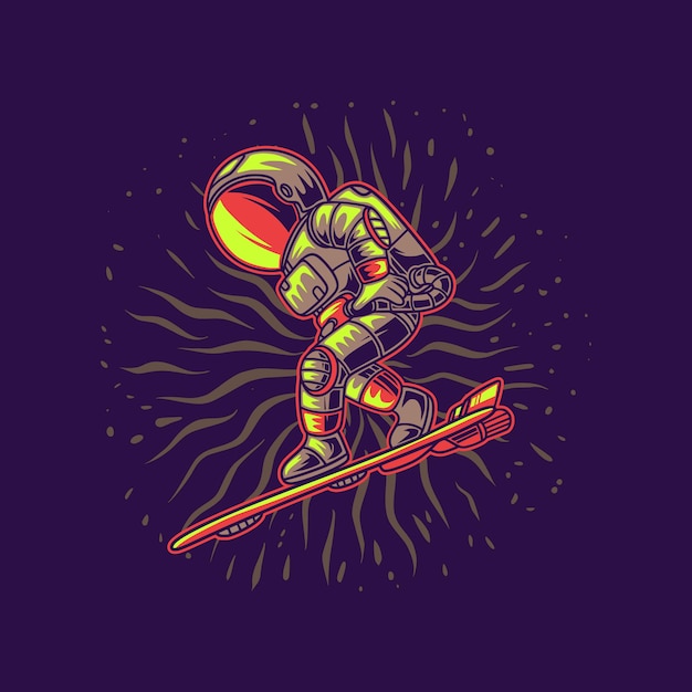 Astronaut ready for surfing illustration