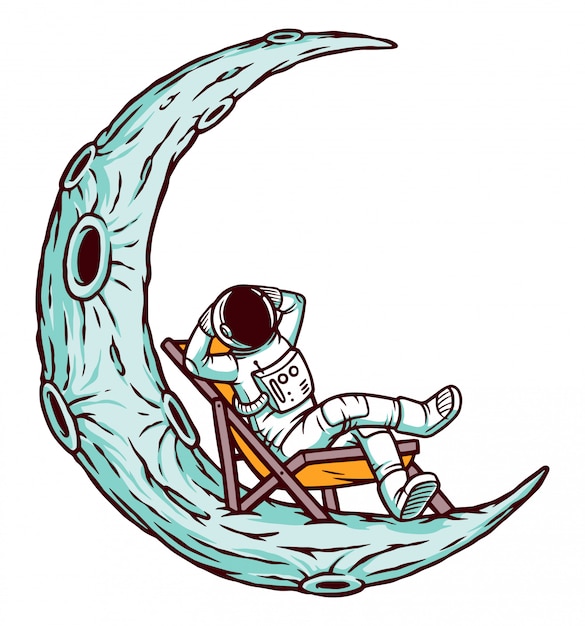 astronaut relaxing on the moon illustration