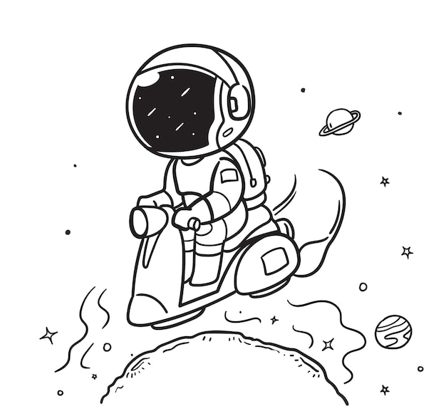 astronaut riding a scooter in space