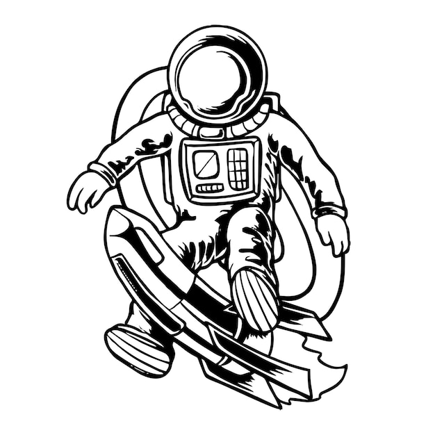 Astronaut Rocket on Galaxy premium tshirt design Illustration