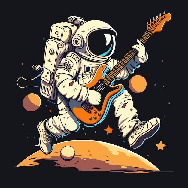 Astronaut run with guitar tshirt design