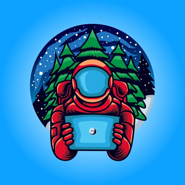 Vector astronaut santa holding tablet illustration