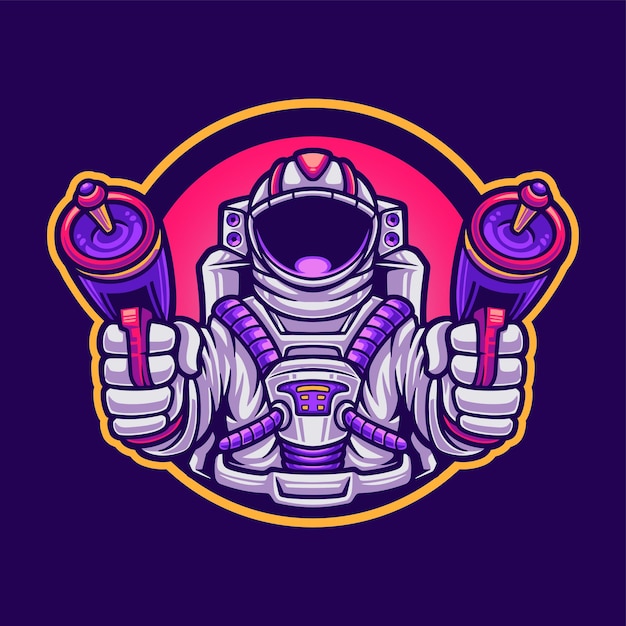 Astronaut shooting with weapon tshirt illustration design