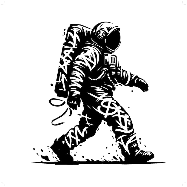 astronaut silhouette people in graffiti tag hip hop street art typography illustration