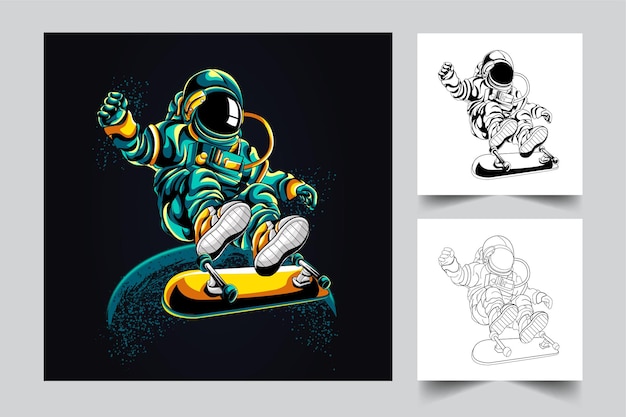 Astronaut skateboard artwork illustration