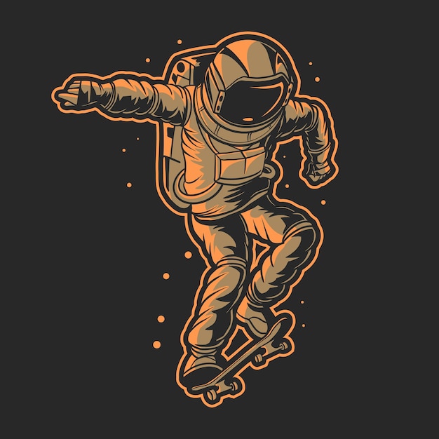 Astronaut skateboarding on space illustration vector