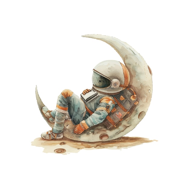 Vector astronaut sleeping on crescent moon vector illustration in watercolor style