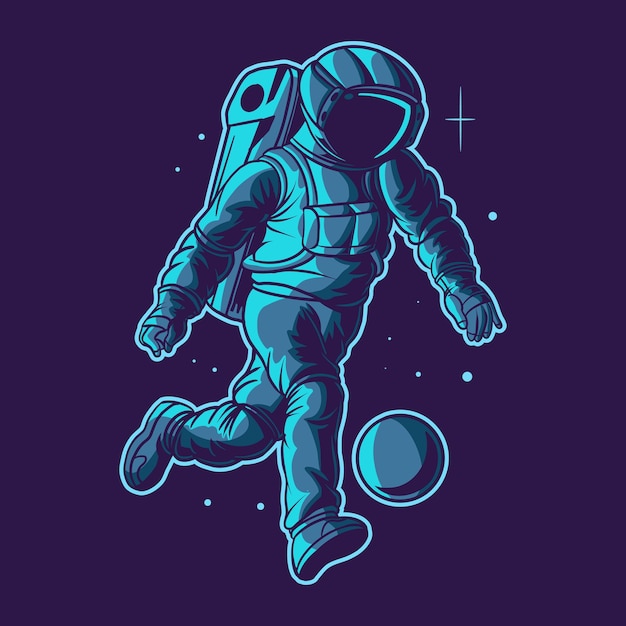 Astronaut soccer on space with a ball