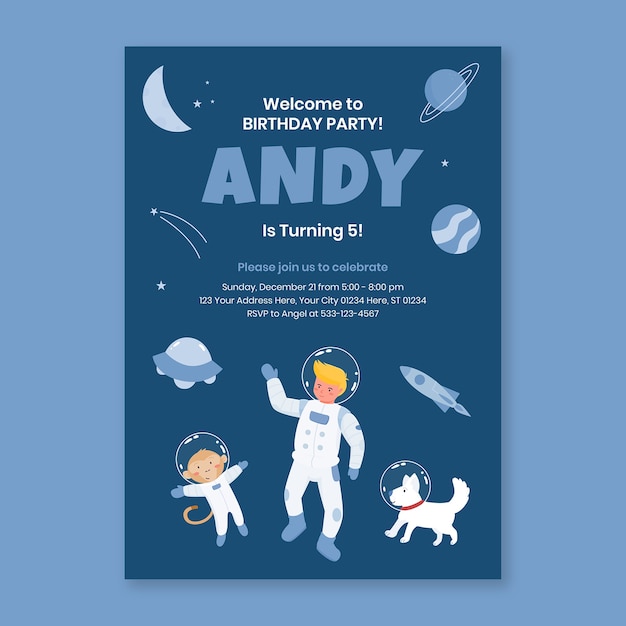 Astronaut in space birthday party invitation