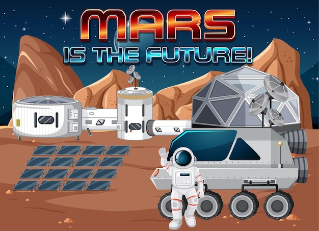 Astronaut space station on planet with Mars is the future logo