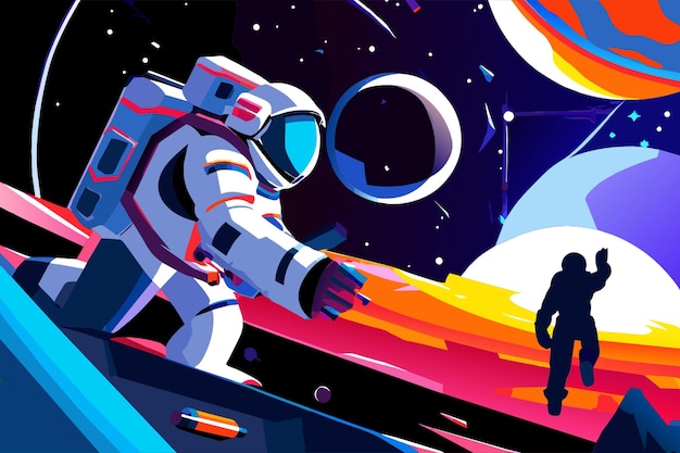 Vector an astronaut in a space suit is on a board with a man in a space suit on it