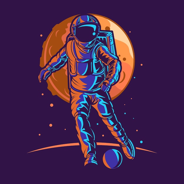 Astronaut on space with moon and ball