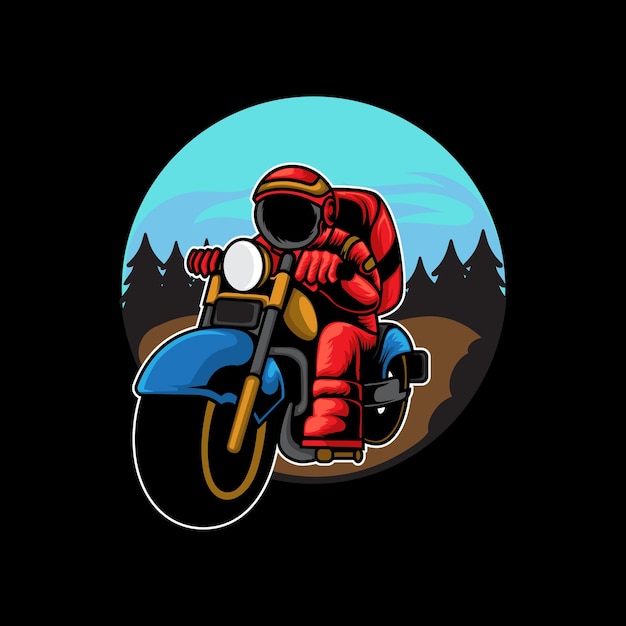 Astronaut Touring With Motorcycle Illustration