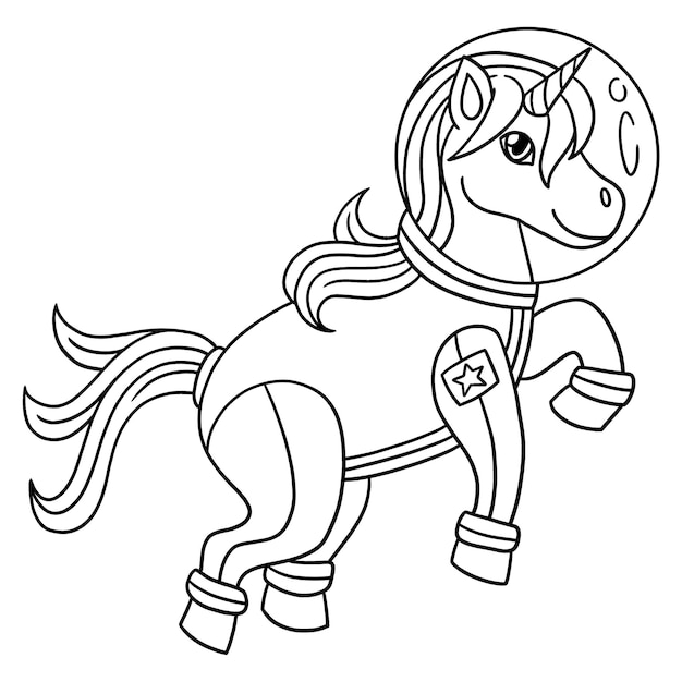 Astronaut Unicorn Isolated Coloring Page for Kids