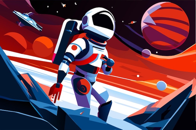 Vector an astronaut walking on a planet with the words astronaut on it