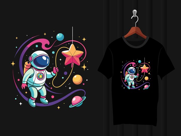 Vector astronaut with balloons and star tshirt design artwork