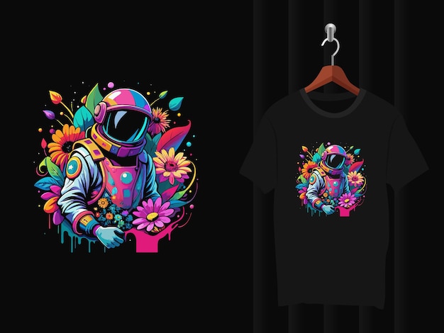 Vector astronaut with flowers t shirt design artwork