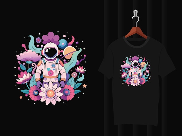 Vector astronaut with flowers t shirt design artwork