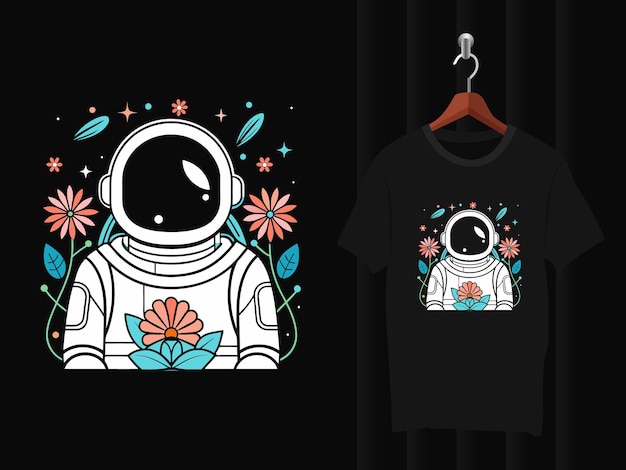 Vector astronaut with flowers t shirt design artwork