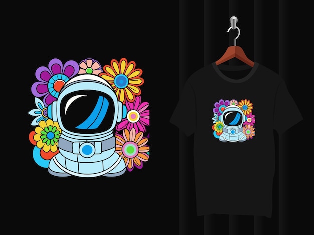 Vector astronaut with flowers t shirt design artwork