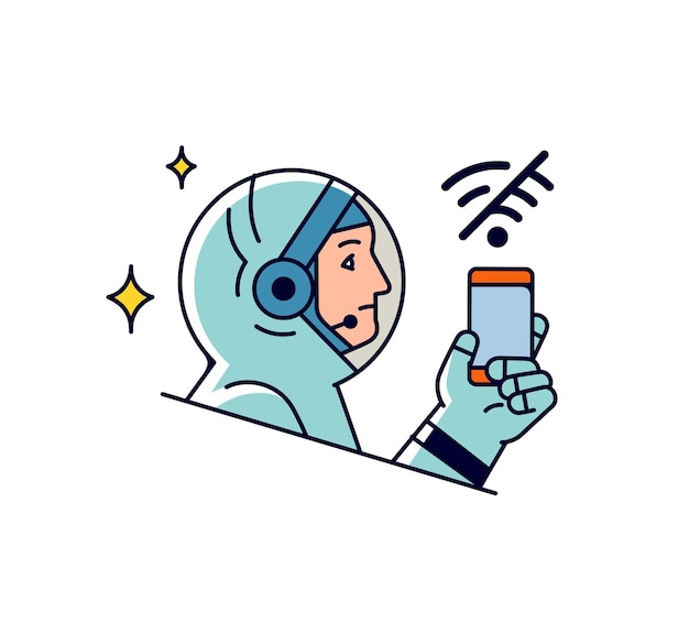 Astronaut with a mobile phone Internet search and wifi Prohibition or permission to communicate